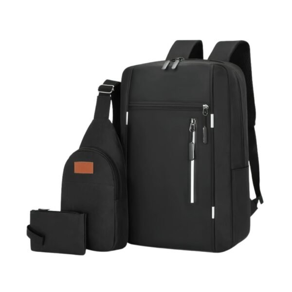 4PCS Combo Pack Men's Casual Waterproof Laptop Backpack Set College & Computer Bag - Black- Nasmik