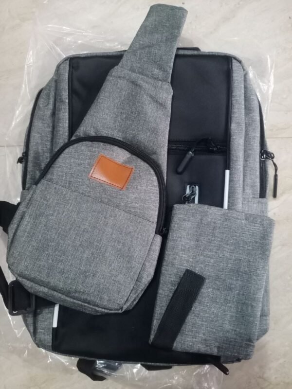 4 PC'S Combo Pack Men's Casual Waterproof Laptop Backpack Set College & Computer Bag With Wallet - Silver