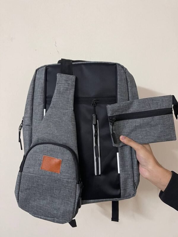 4 PC'S Combo Pack Men's Casual Waterproof Laptop Backpack Set College & Computer Bag With Wallet - Silver