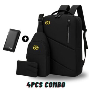 Premium 4-in-1 Laptop Backpack Combo – Waterproof, USB Port, Sling Bag & Wallet for School, College, Office & Travel Bag