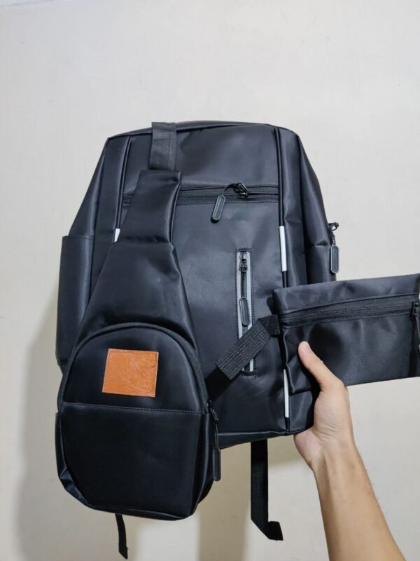3PCS Combo Pack Men's Casual Waterproof Laptop Backpack Set College & Computer Bag - Black - Nasmik