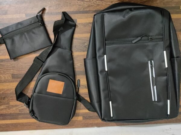 3PCS Combo Pack Men's Casual Waterproof Laptop Backpack Set College & Computer Bag - Black - Nasmik