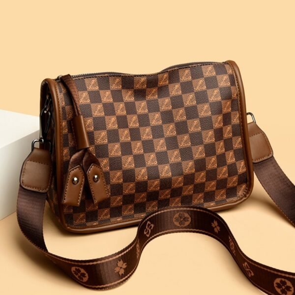 Women’s Urban Plaid PU Leather Boston Handbag – Pillow-Style Shoulder Bag with Dual Straps