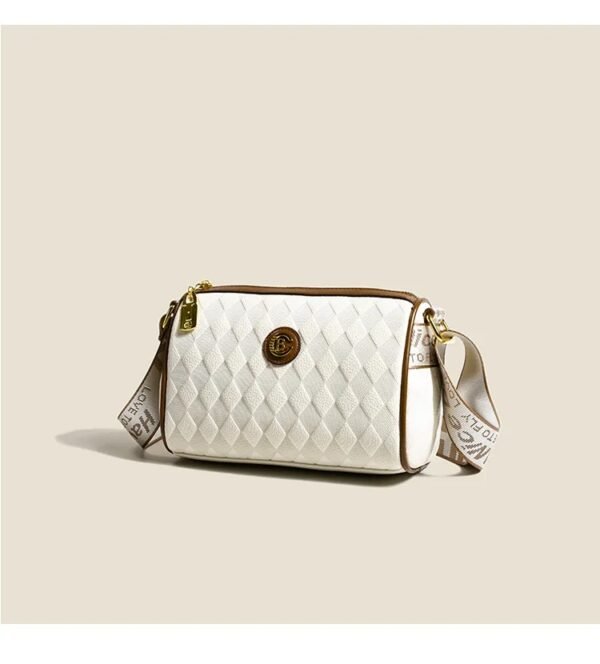 Women’s Lightweight PU Leather Crossbody Handbag – Adjustable Strap Zipper Shoulder Bag (White)