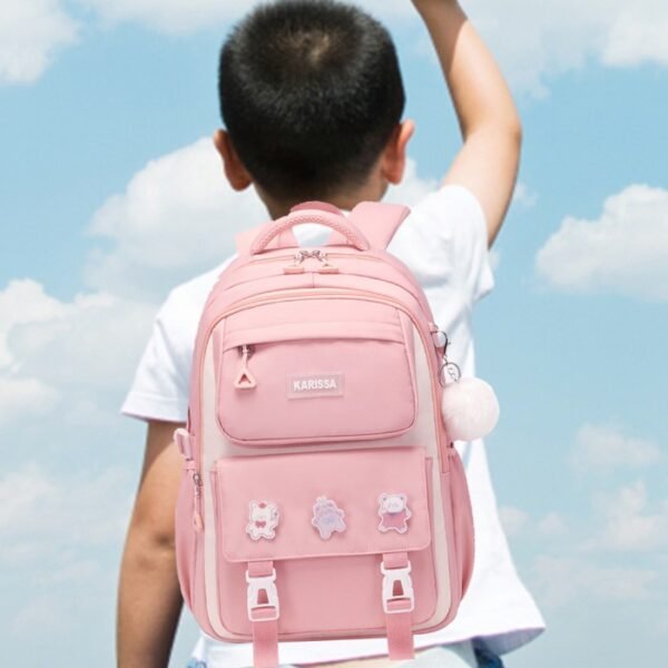 Kids Waterproof School Backpack – Lightweight Oxford Book Bag for Children, Large Capacity with Spine Protection (Pink)
