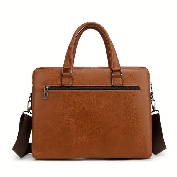 WSLCN Men’s Faux Leather Laptop Bag 14-Inch Briefcase, Business Shoulder Satchel for Office & Travel Backpack (Brown)
