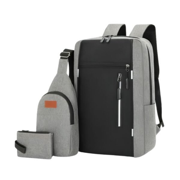 4 PC'S Combo Pack Men's Casual Waterproof Laptop Backpack Set College & Computer Bag With Wallet - Silver
