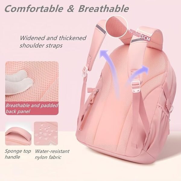 Kids Waterproof School Backpack – Lightweight Oxford Book Bag for Children, Large Capacity with Spine Protection (Pink)