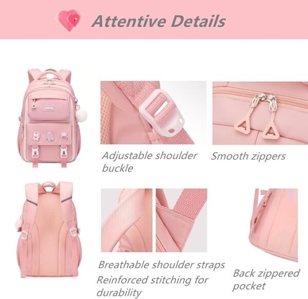 Kids Waterproof School Backpack – Lightweight Oxford Book Bag for Children, Large Capacity with Spine Protection (Pink)