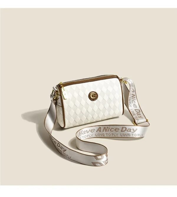 Women’s Lightweight PU Leather Crossbody Handbag – Adjustable Strap Zipper Shoulder Bag (White)