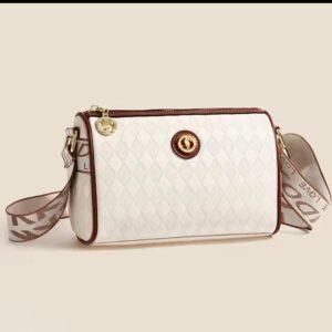 Women’s Lightweight PU Leather Crossbody Handbag – Adjustable Strap Zipper Shoulder Bag (White)