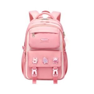Kids Waterproof School Backpack – Lightweight Oxford Book Bag for Children, Large Capacity with Spine Protection (Pink)