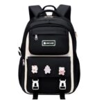 Kids Lightweight School Backpack – Oxford Book Bag for Children, Large Capacity with Spine Protection (Black)