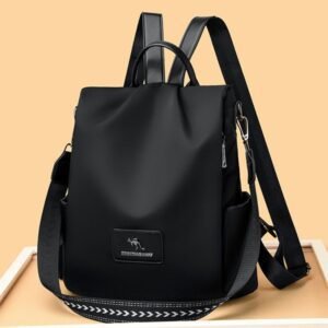 New Texture Oxford Cloth Women’s Backpack Stylish Soft Design, Lightweight Travel Bag (Black)