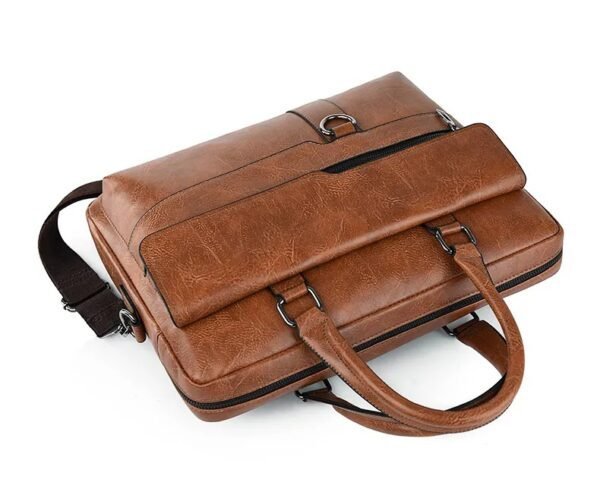 WSLCN Men’s Faux Leather Laptop Bag 14-Inch Briefcase, Business Shoulder Satchel for Office & Travel Backpack (Brown)