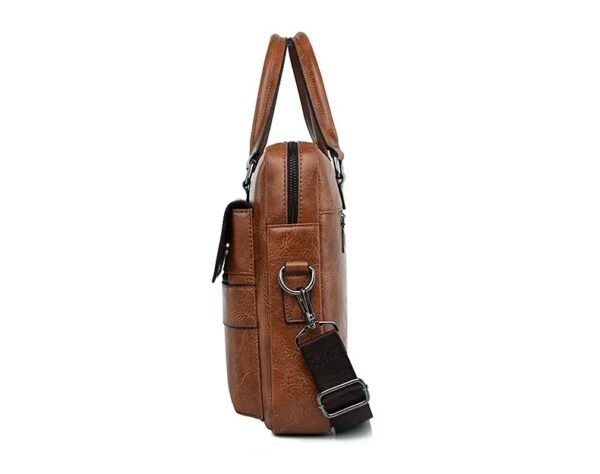 WSLCN Men’s Faux Leather Laptop Bag 14-Inch Briefcase, Business Shoulder Satchel for Office & Travel Backpack (Brown)