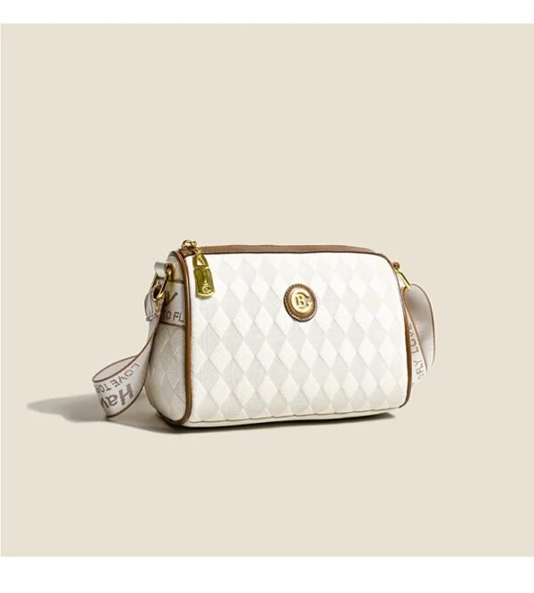 Women’s Lightweight PU Leather Crossbody Handbag – Adjustable Strap Zipper Shoulder Bag (White)