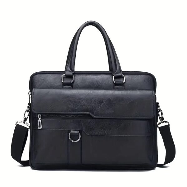 WSLCN Men’s Faux Leather Laptop Bag 14-Inch Briefcase, Business Shoulder Satchel for Office & Travel Backpack (Black)