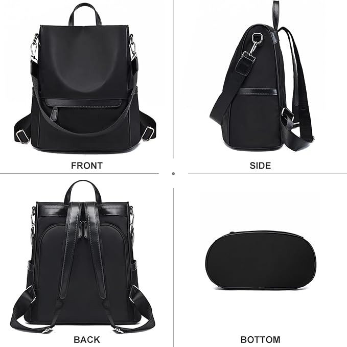 Women’s Waterproof Anti-Theft Nylon Backpack – Multi-Style Travel, Daily & College Bag (Black)