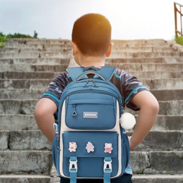 Kids Waterproof School Backpack – Lightweight Oxford Book Bag for Children, Large Capacity with Spine Protection (Blue)