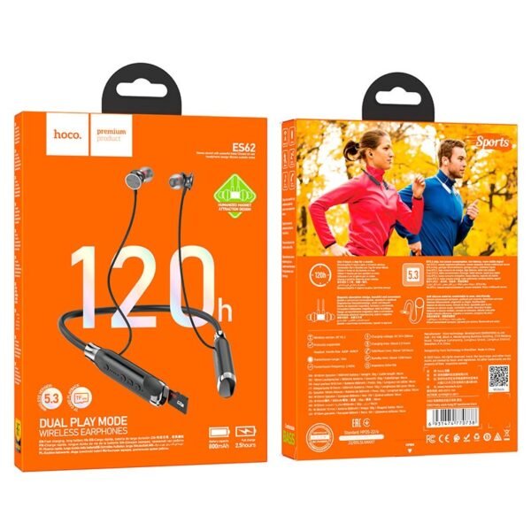 Hoco ES62 Wireless Neckband Earphones Bluetooth 5.3 120H Playback 800mAh Battery Fast Charging Headset