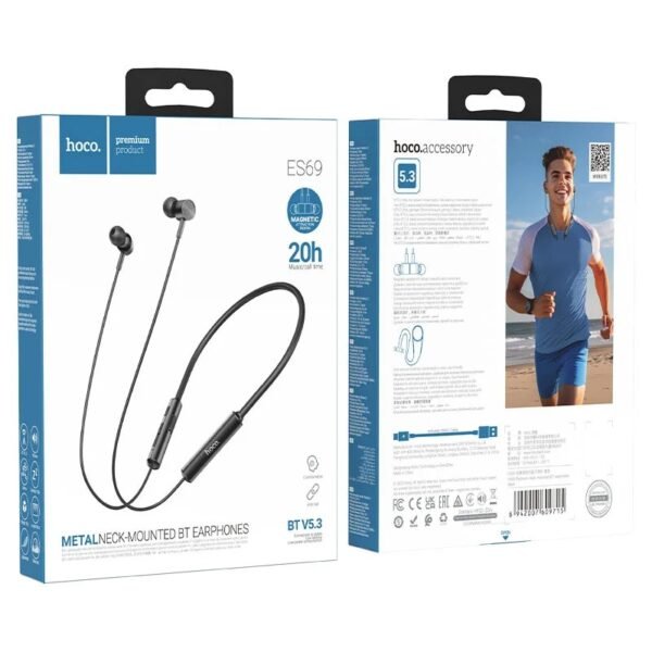 HOCO ES69 Platinum Wireless Earphones – Bluetooth 5.3, 20H Playback Type-C Fast Charging, Silicone Neckband
