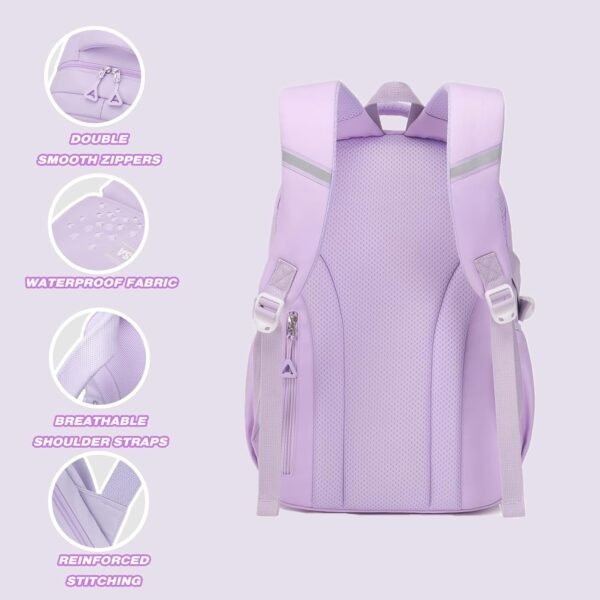 Kids Waterproof School Backpack – Lightweight Oxford Book Bag for Children, Large Capacity with Spine Protection (Purple)