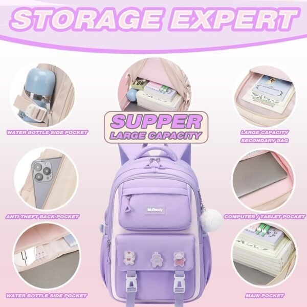 Kids Waterproof School Backpack – Lightweight Oxford Book Bag for Children, Large Capacity with Spine Protection (Purple)