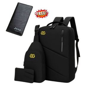 Premium 4-in-1 Laptop Backpack Combo – Waterproof, USB Port, Sling Bag & Wallet for School, College, Office & Travel Bag (Copy)