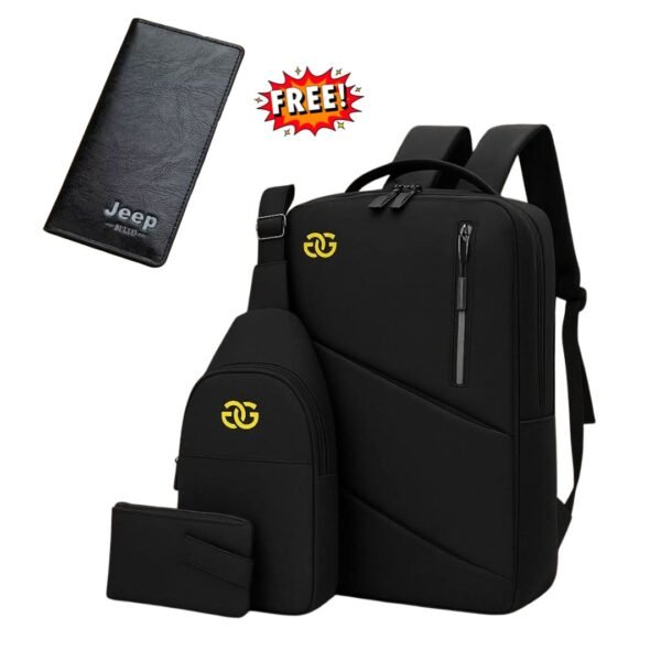 Premium 4-in-1 Laptop Backpack Combo – Waterproof, USB Port, Sling Bag & Wallet for School, College, Office & Travel Bag (Copy)