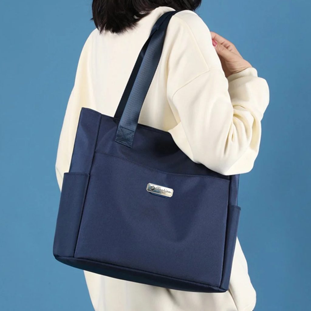 Women’s Nice Coat Leather Shoulder Handbag – Large Capacity Fashion Tote Bag (Blue)
