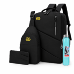 3PCS GG black Men’s Backpack Combo + Water bottle