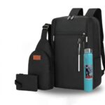3PCS black Men’s Backpack Combo + Water bottle