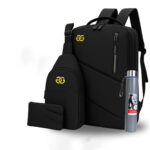 4PCS GG black Men’s Casual Backpack Combo + Water bottle