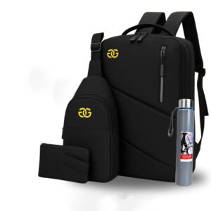 4PCS GG black Men’s Casual Backpack Combo + Water bottle