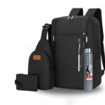 4PCS black Men’s Casual Backpack Combo + Water bottle