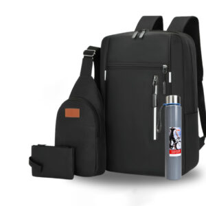 4PCS black Men’s Casual Backpack Combo + Water bottle