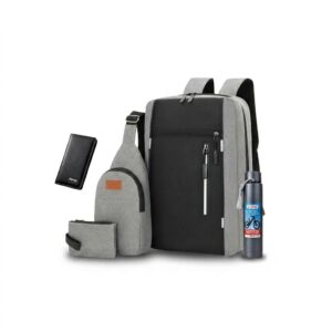 5PCS Combo Pack Men’s Casual Waterproof Laptop Backpack Set College & Computer Bag – Silver – Nasmik
