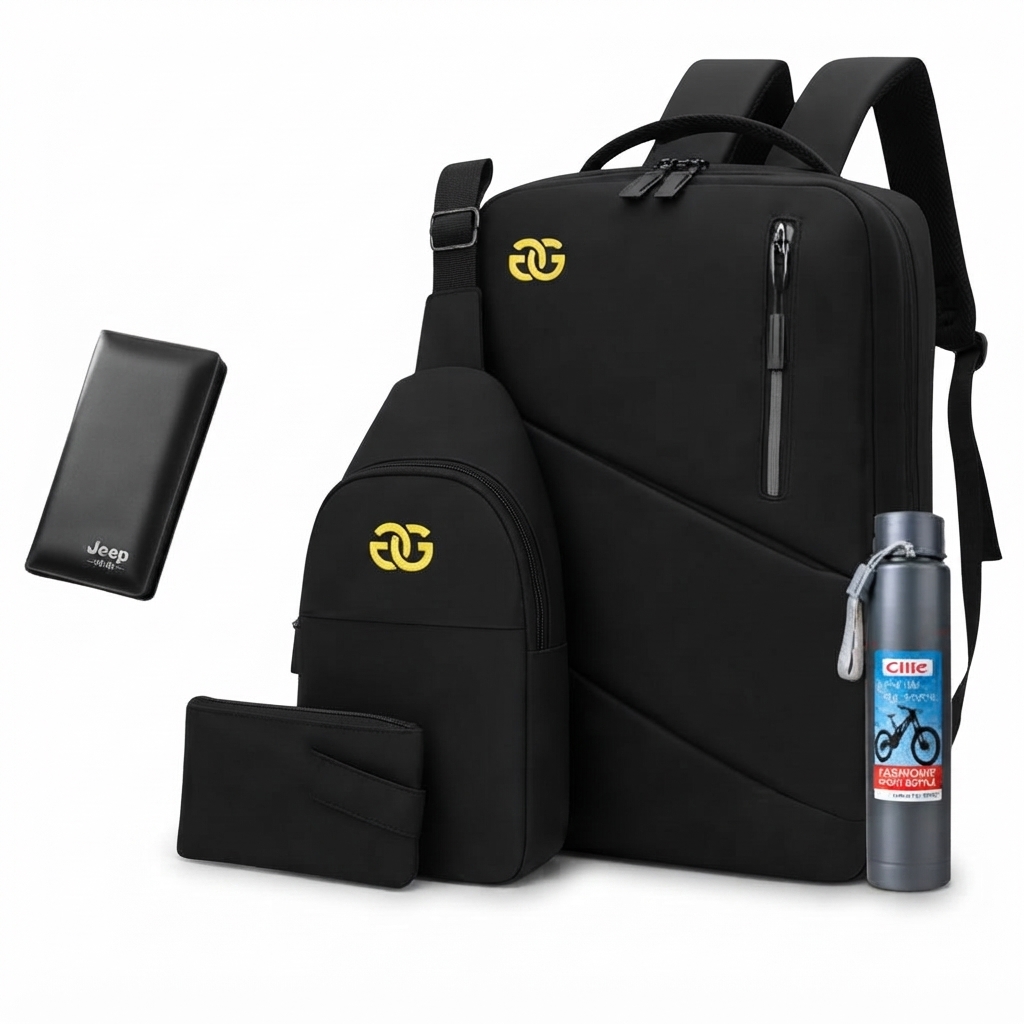 5 PCS GG black Men’s Backpack Combo